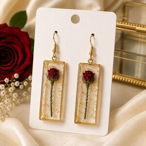Enchanted Rose Resin Earrings Beauty & The Beast Inspired Rose Gold Flake Dangle